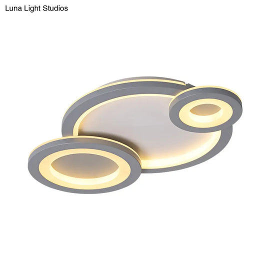 Modern Led Flush Ceiling Lamp With Acrylic Shade - Grey/White Round Mount Warm/White Light