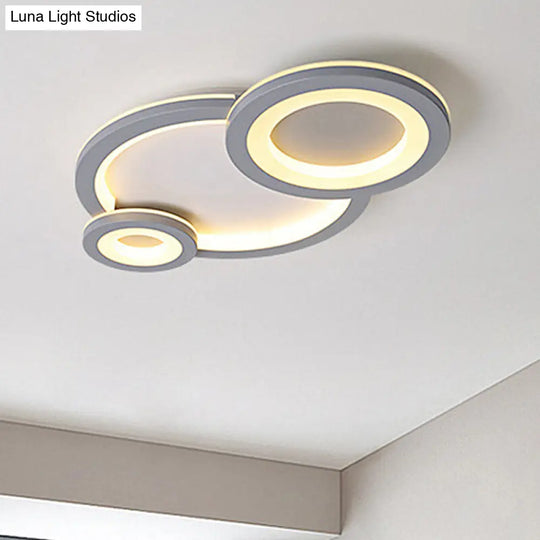 Modern Led Flush Ceiling Lamp With Acrylic Shade - Grey/White Round Mount Warm/White Light Grey /