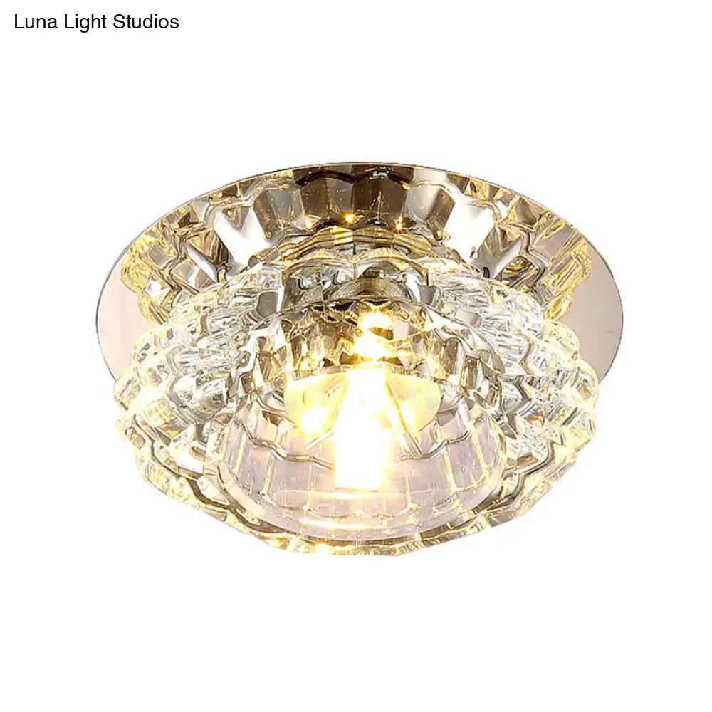 Modern Led Flush Ceiling Light Clear Crystal Floral Design For Entryway