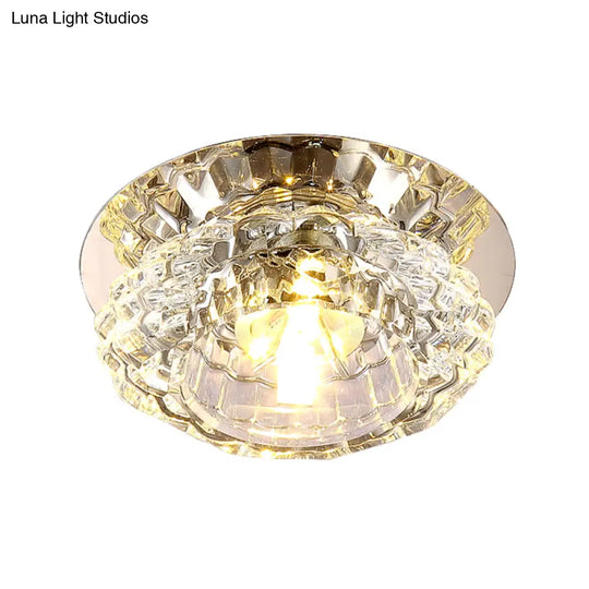 Modern Led Flush Ceiling Light – Clear Crystal Floral Design For Entryway