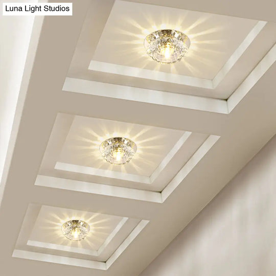 Modern Led Flush Ceiling Light – Clear Crystal Floral Design For Entryway