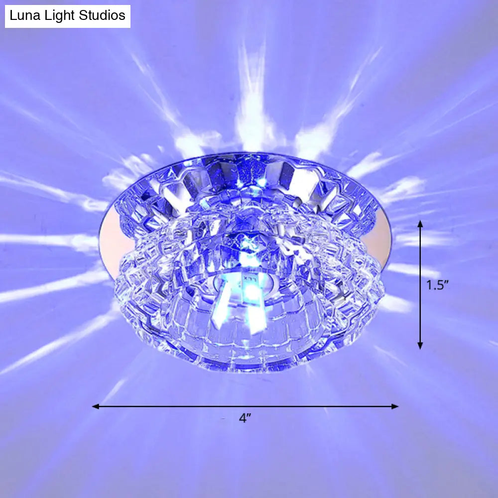 Modern Led Flush Ceiling Light Clear Crystal Floral Design For Entryway / Blue