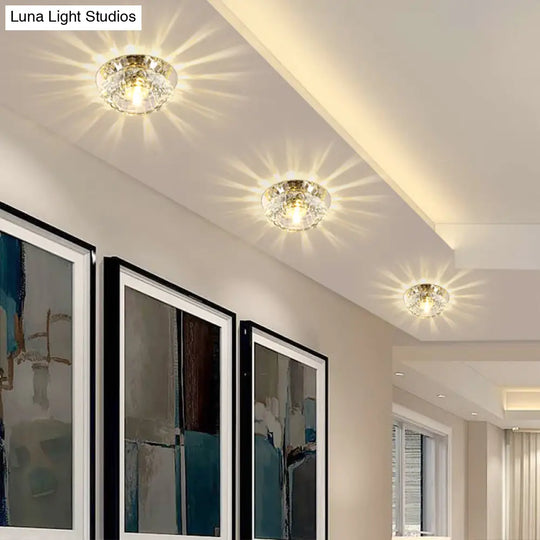 Modern Led Flush Ceiling Light – Clear Crystal Floral Design For Entryway