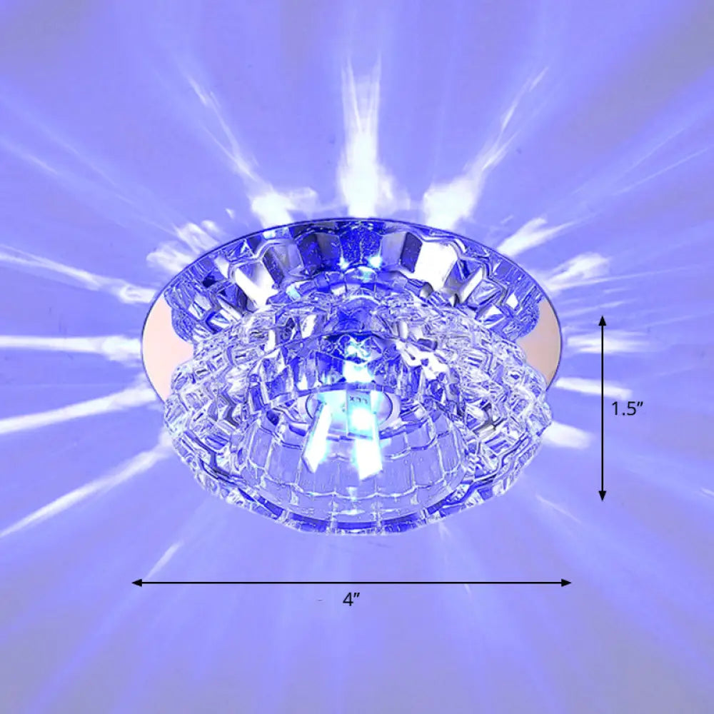 Modern Led Flush Ceiling Light – Clear Crystal Floral Design For Entryway / Blue