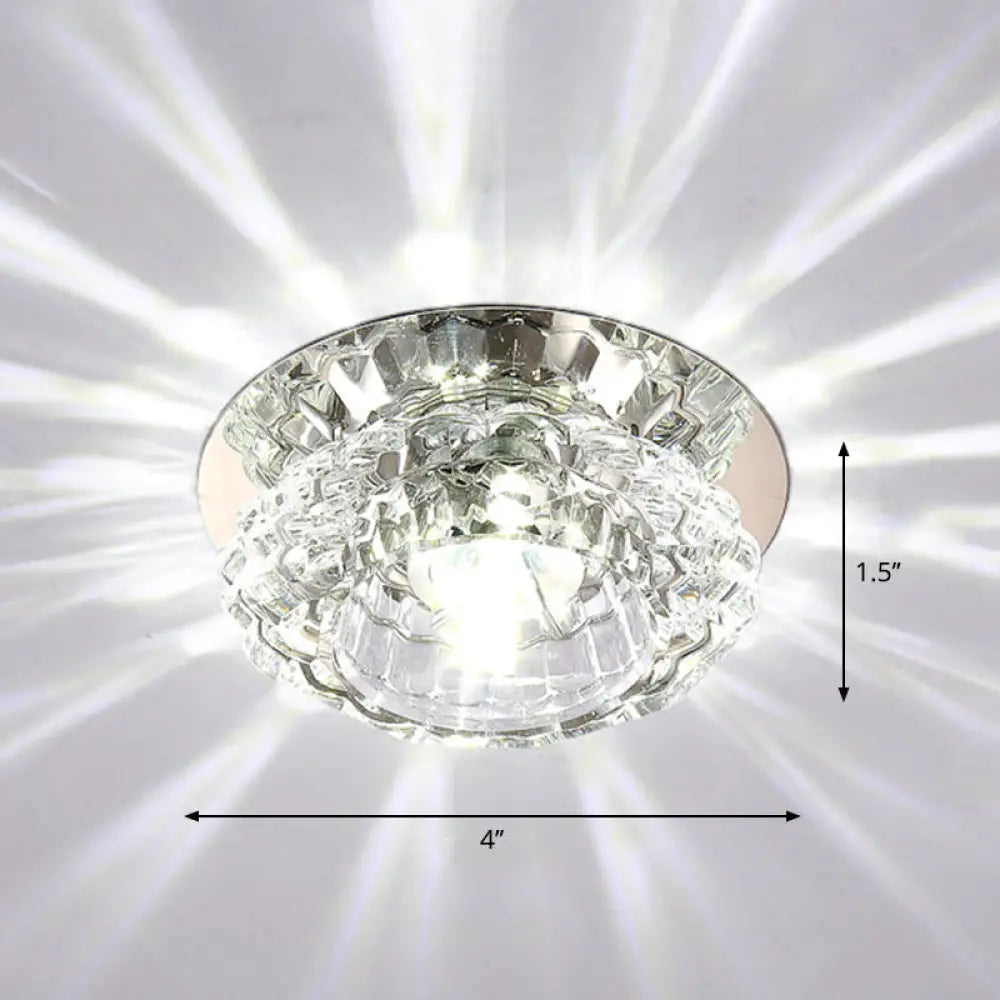 Modern Led Flush Ceiling Light – Clear Crystal Floral Design For Entryway / White