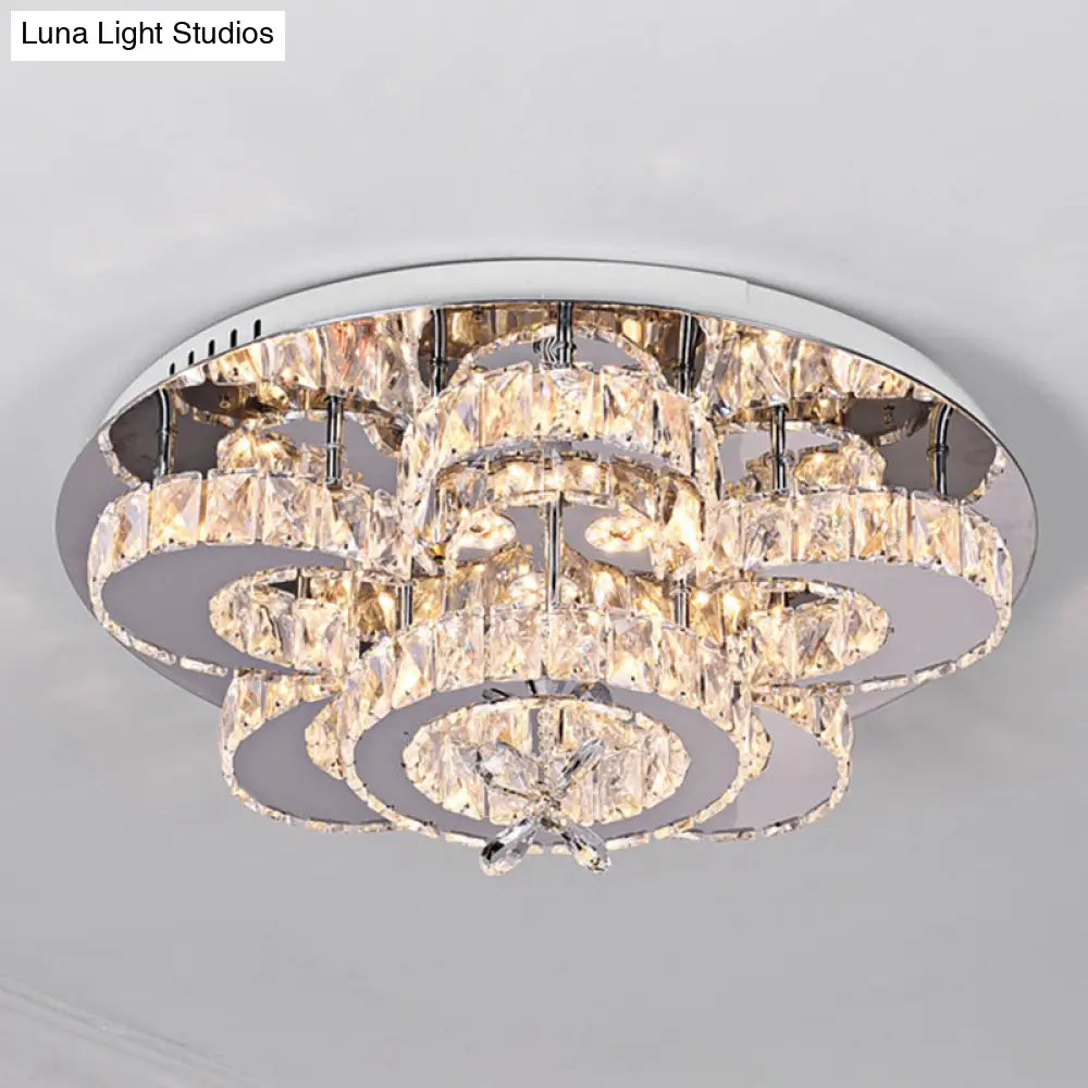 Modern Led Flush Ceiling Light: Floral - Like Crystal Mount In Chrome For Living Room -