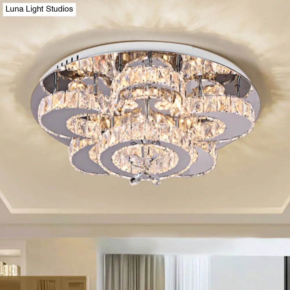 Modern Led Flush Ceiling Light: Floral - Like Crystal Mount In Chrome For Living Room -