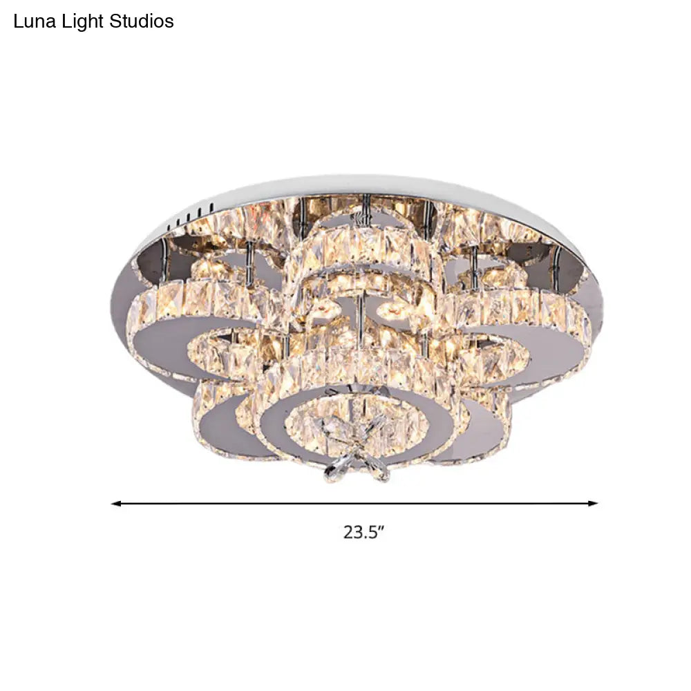 Modern Led Flush Ceiling Light: Floral-Like Crystal Mount In Chrome For Living Room - 23.5/31.5 Wide