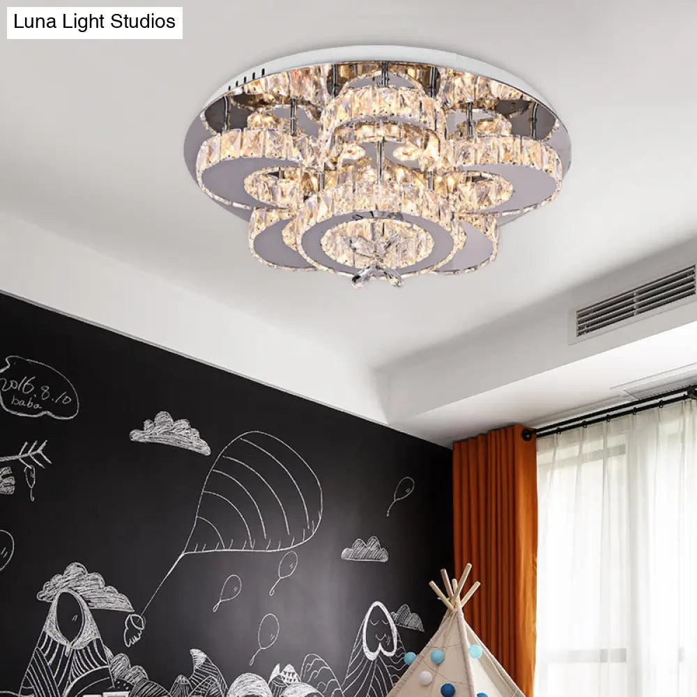Modern Led Flush Ceiling Light: Floral - Like Crystal Mount In Chrome For Living Room -