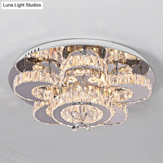 Modern Led Flush Ceiling Light: Floral-Like Crystal Mount In Chrome For Living Room - 23.5/31.5 Wide