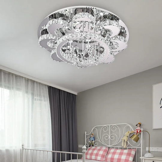 Modern Led Flush Ceiling Light: Floral - Like Crystal Mount In Chrome For Living Room -