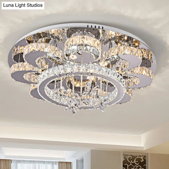 Modern Led Flush Ceiling Light: Floral - Like Crystal Mount In Chrome For Living Room -