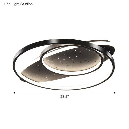 Modern Led Flush Ceiling Light In Black With Metallic Oval And Circular Design