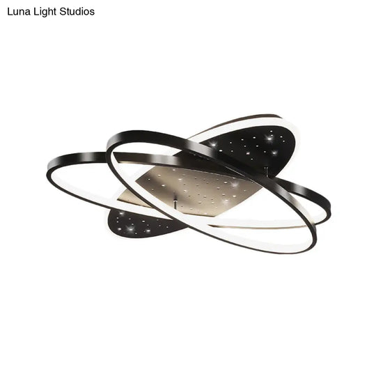 Modern Led Flush Ceiling Light In Black With Metallic Oval And Circular Design