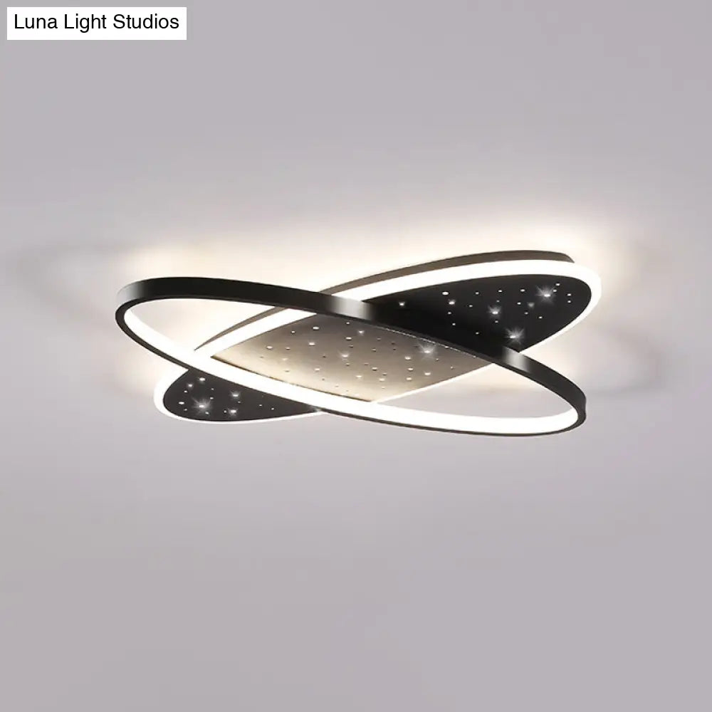 Modern Led Flush Ceiling Light In Black With Metallic Oval And Circular Design