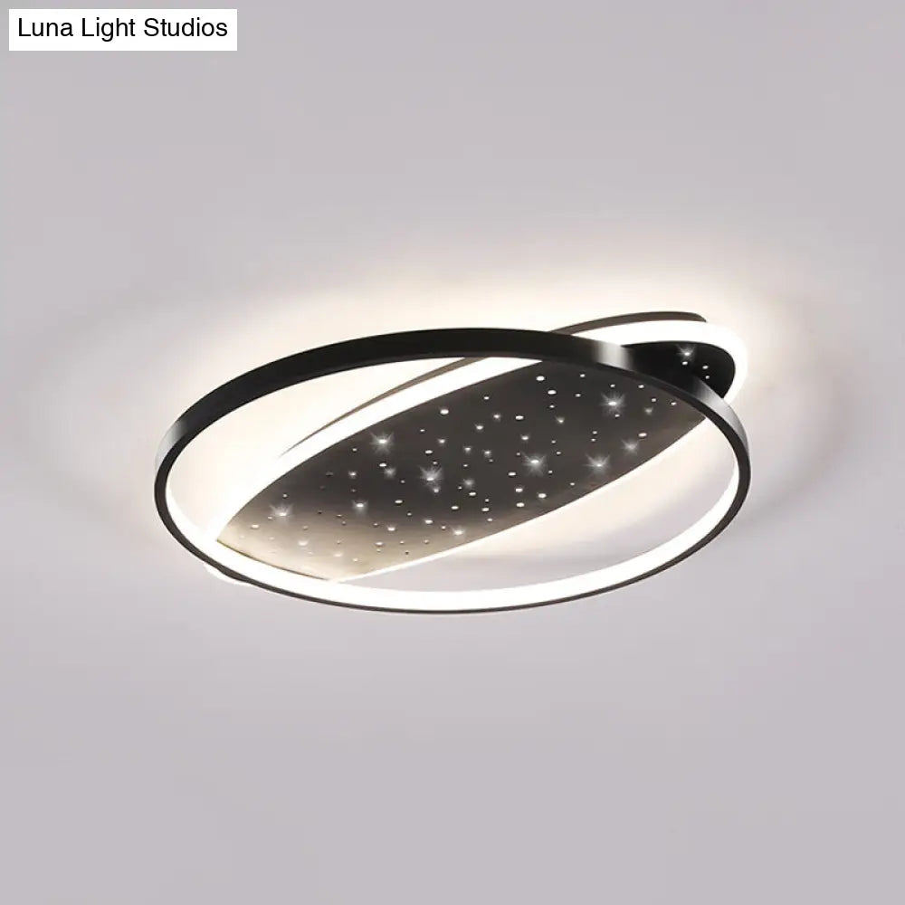 Modern Led Flush Ceiling Light In Black With Metallic Oval And Circular Design