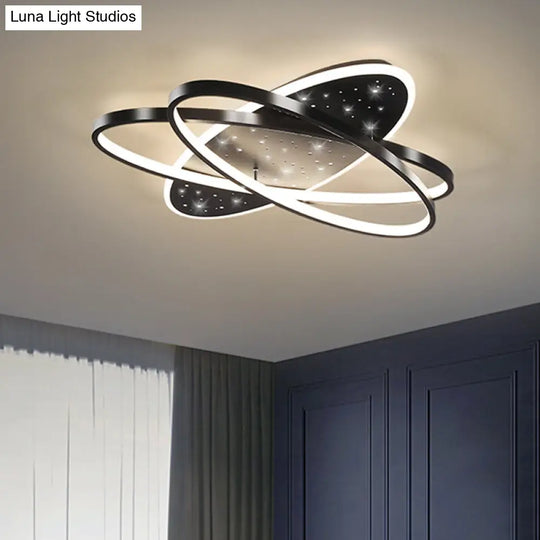 Modern Led Flush Ceiling Light In Black With Metallic Oval And Circular Design