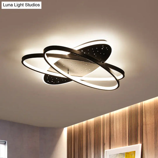 Modern Led Flush Ceiling Light In Black With Metallic Oval And Circular Design / D