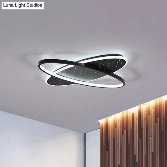 Modern Led Flush Ceiling Light In Black With Metallic Oval And Circular Design