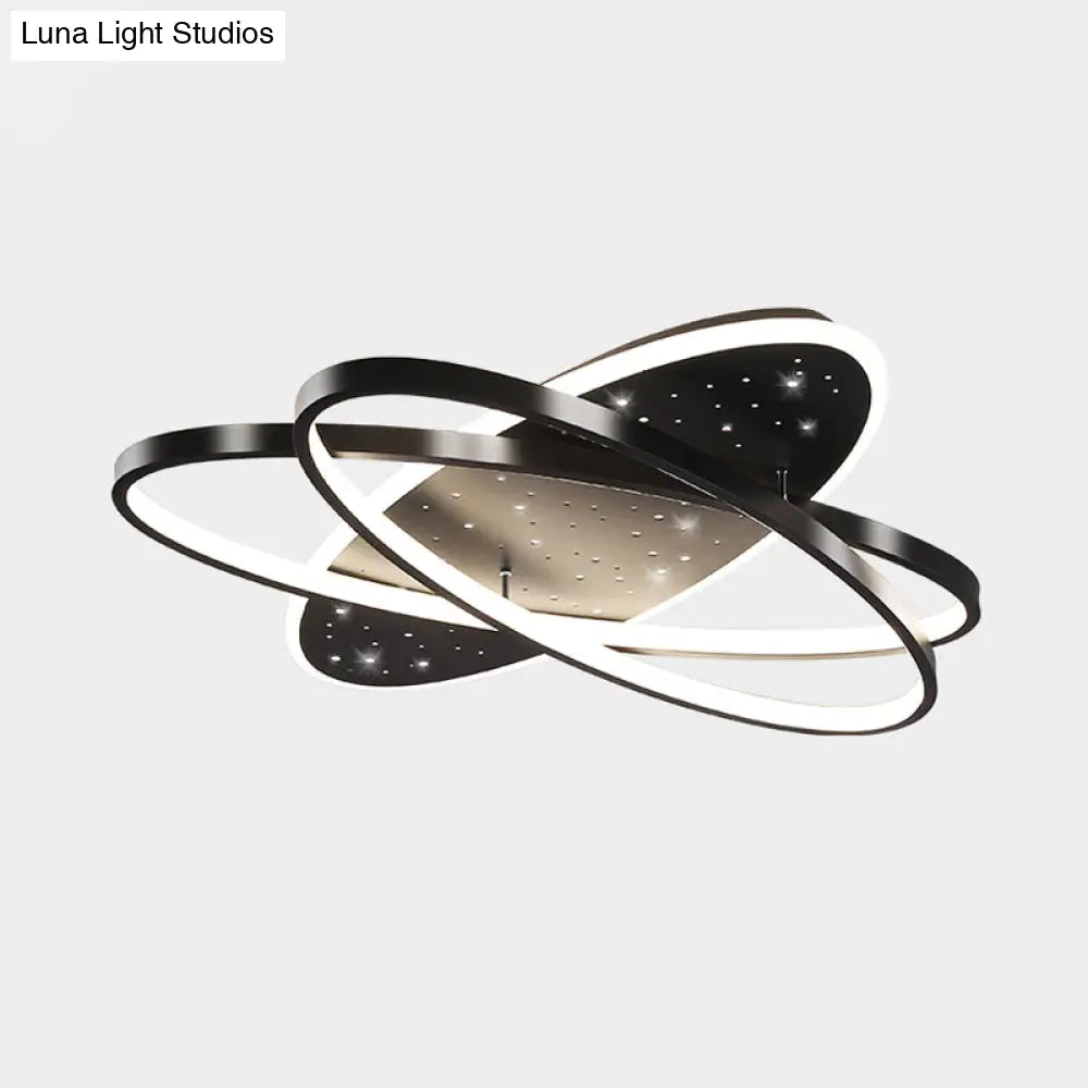 Modern Led Flush Ceiling Light In Black With Metallic Oval And Circular Design