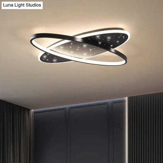 Modern Led Flush Ceiling Light In Black With Metallic Oval And Circular Design / C