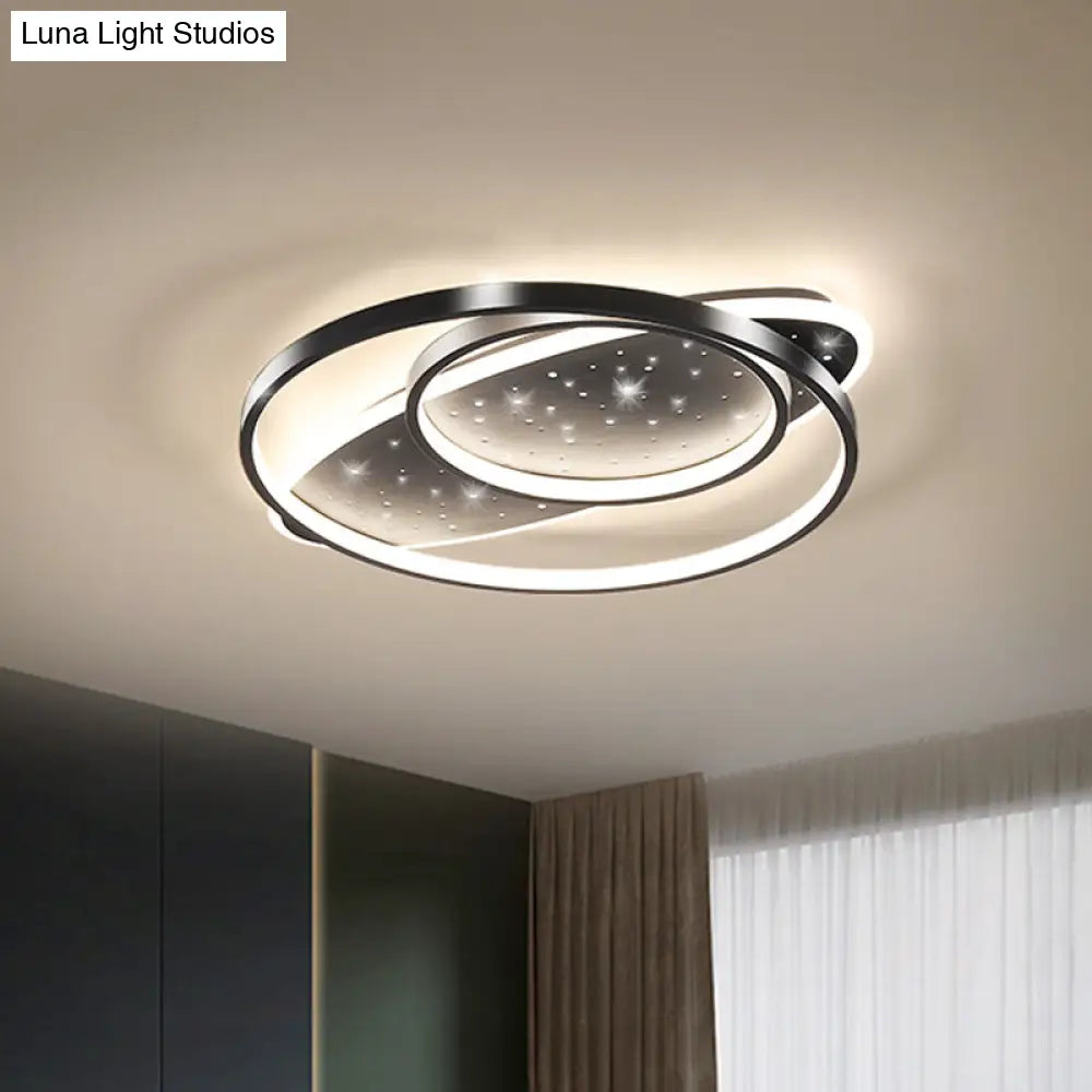 Modern Led Flush Ceiling Light In Black With Metallic Oval And Circular Design / B