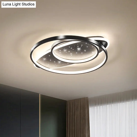 Modern Led Flush Ceiling Light In Black With Metallic Oval And Circular Design / B