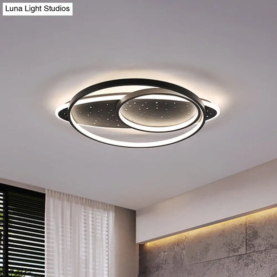 Modern Led Flush Ceiling Light In Black With Metallic Oval And Circular Design