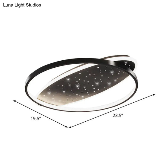 Modern Led Flush Ceiling Light In Black With Metallic Oval And Circular Design