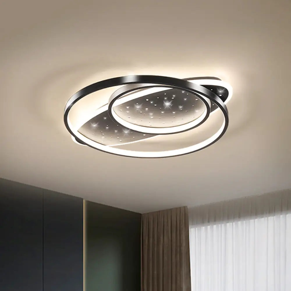 Modern Led Flush Ceiling Light In Black With Metallic Oval And Circular Design / B