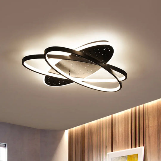 Modern Led Flush Ceiling Light In Black With Metallic Oval And Circular Design / D