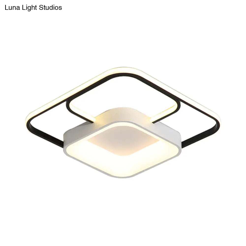 Modern Led Flush Ceiling Light In White Acrylic - Round/Square/Rectangular Shape Warm/White Mounted
