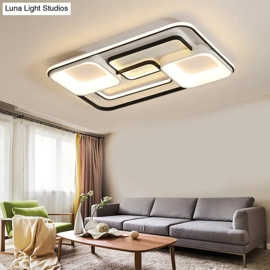 Modern Led Flush Ceiling Light In White Acrylic - Round/Square/Rectangular Shape Warm/White Mounted