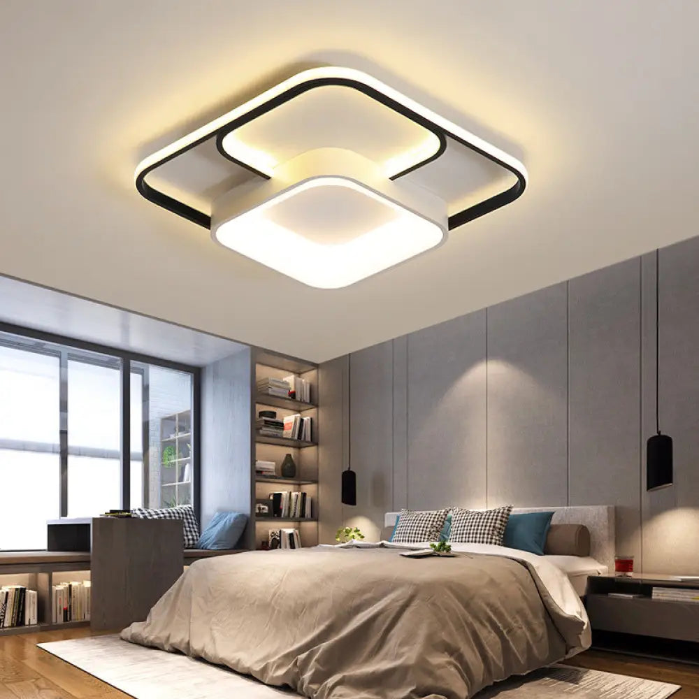 Modern Led Flush Ceiling Light In White Acrylic - Round/Square/Rectangular Shape Warm/White Mounted