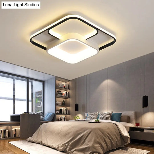 Modern Led Flush Ceiling Light In White Acrylic - Round/Square/Rectangular Shape Warm/White Mounted