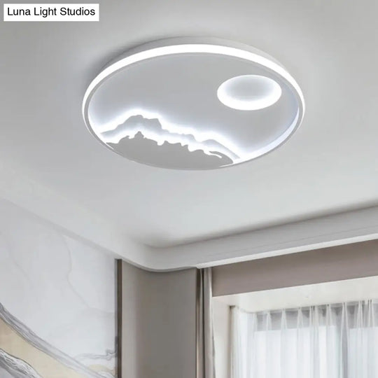 Modern Led Flush Ceiling Light With Artistic Acrylic White Ring And Mountain Decor / 21 A