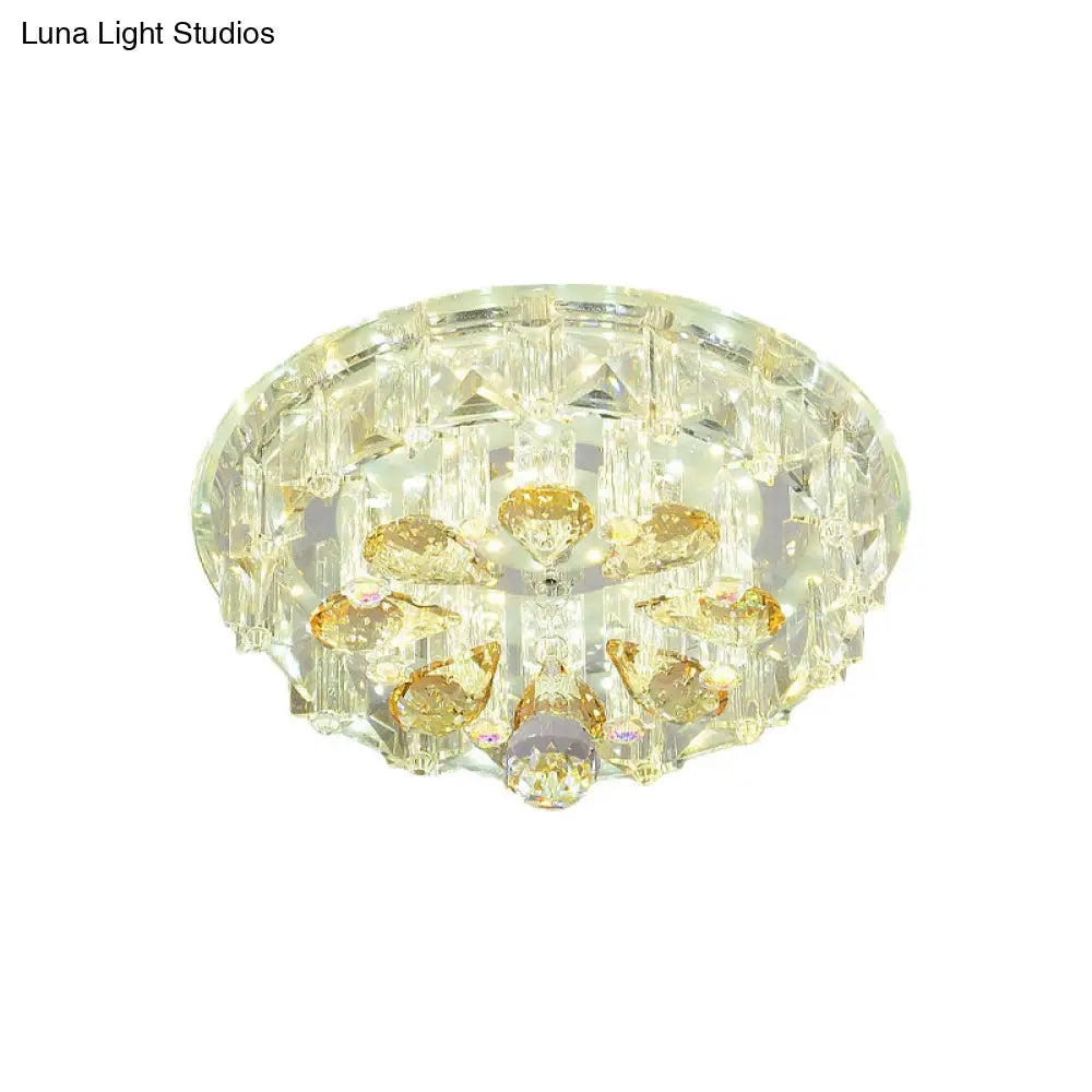 Modern Led Flush Ceiling Light With Clear Crystal Blocks & Warm/White