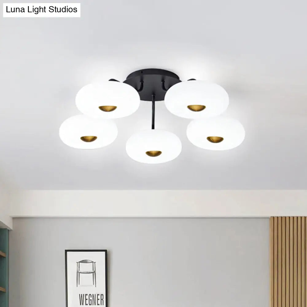 Modern Led Flush Ceiling Light With Donut Semi Mount Design - Black-White Acrylic For Stylish