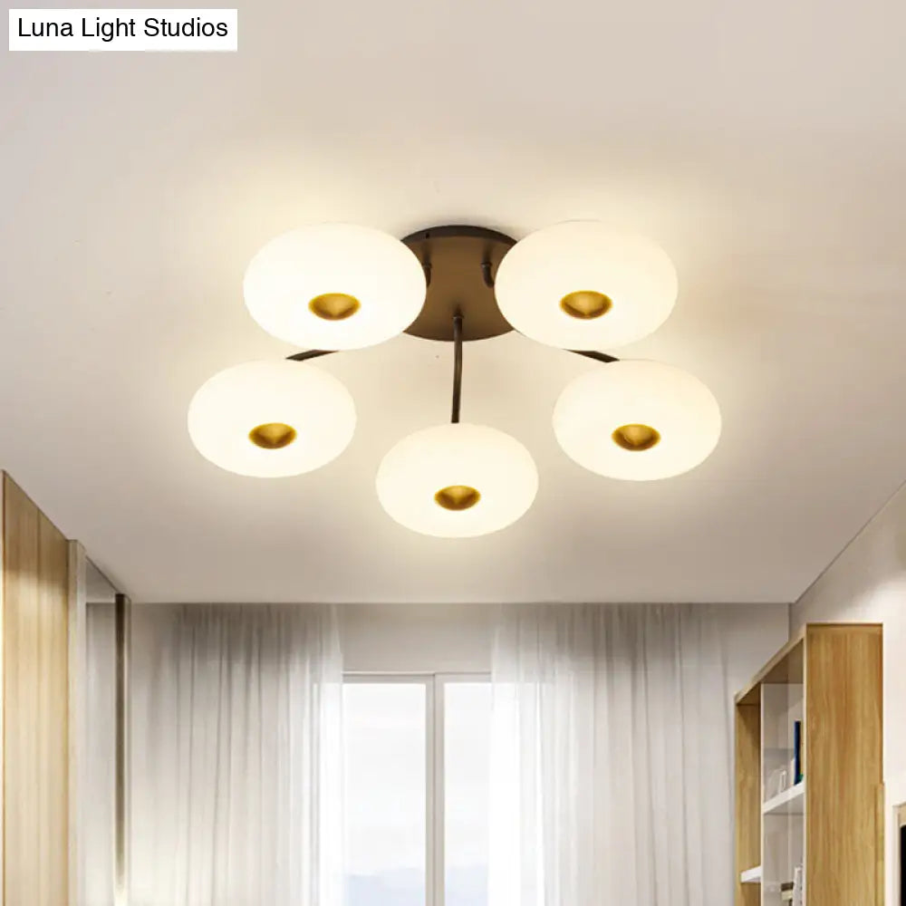 Modern Led Flush Ceiling Light With Donut Semi Mount Design - Black-White Acrylic For Stylish