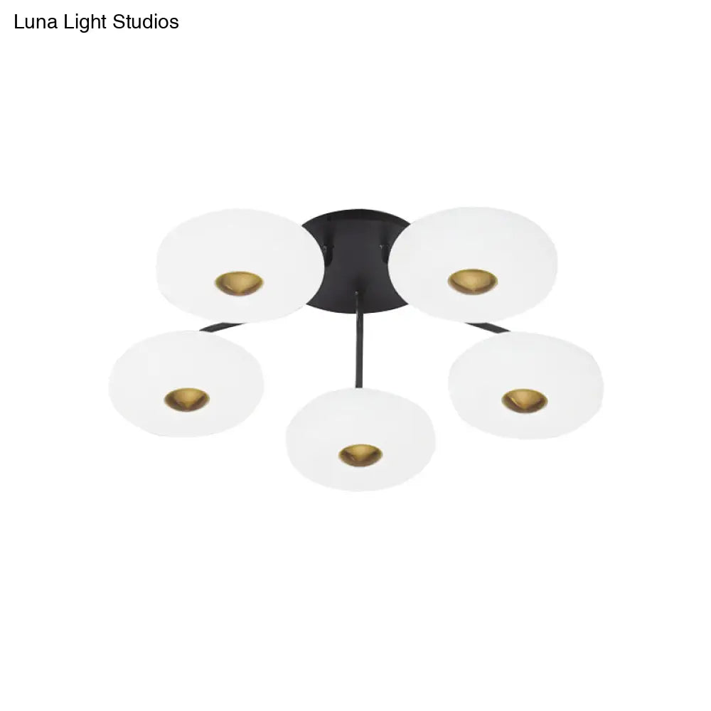 Modern Led Flush Ceiling Light With Donut Semi Mount Design - Black-White Acrylic For Stylish