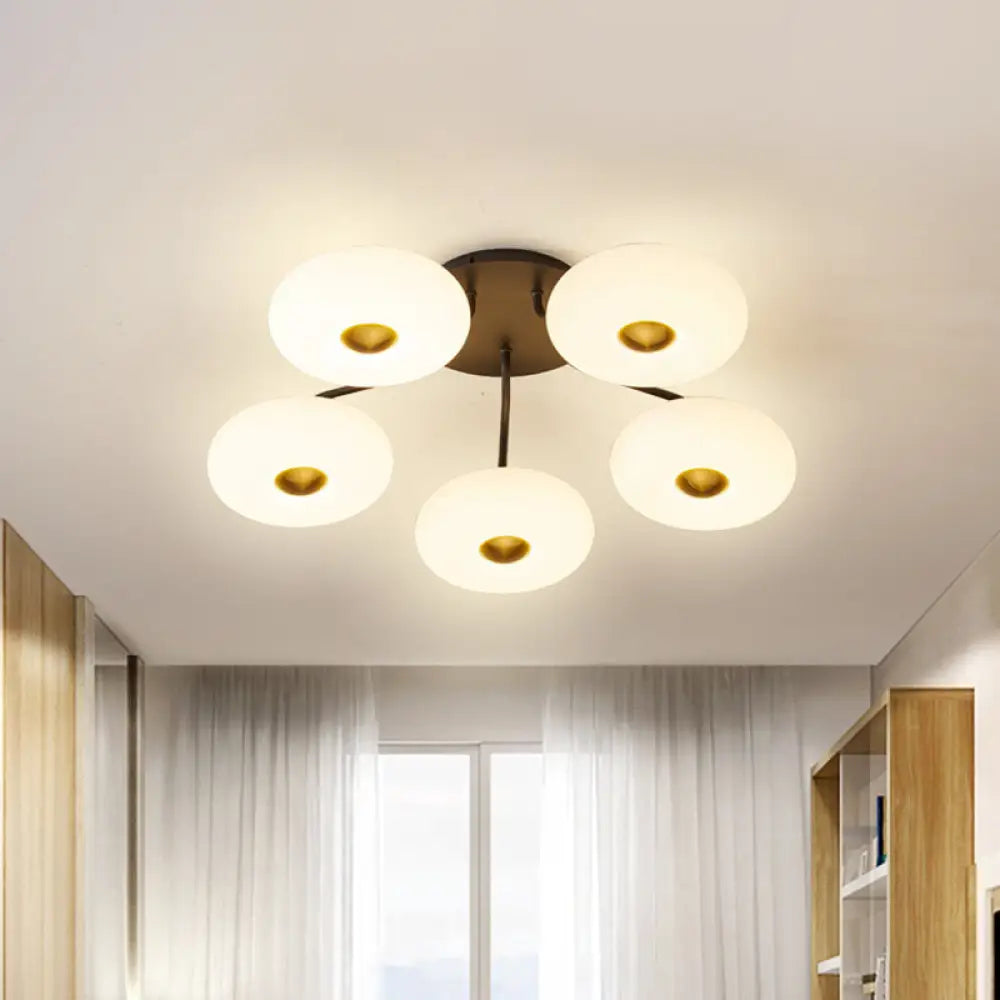 Modern Led Flush Ceiling Light With Donut Semi Mount Design - Black-White Acrylic For Stylish