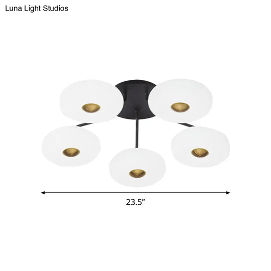 Modern Led Flush Ceiling Light With Donut Semi Mount Design - Black-White Acrylic For Stylish