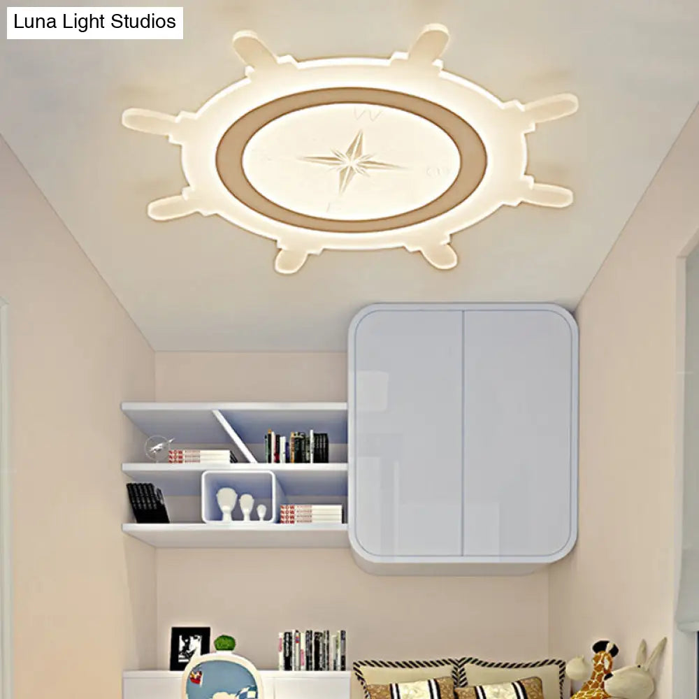 Modern Led Flush Ceiling Light With Rudder Acrylic Shade - Ideal For Child Bedroom White
