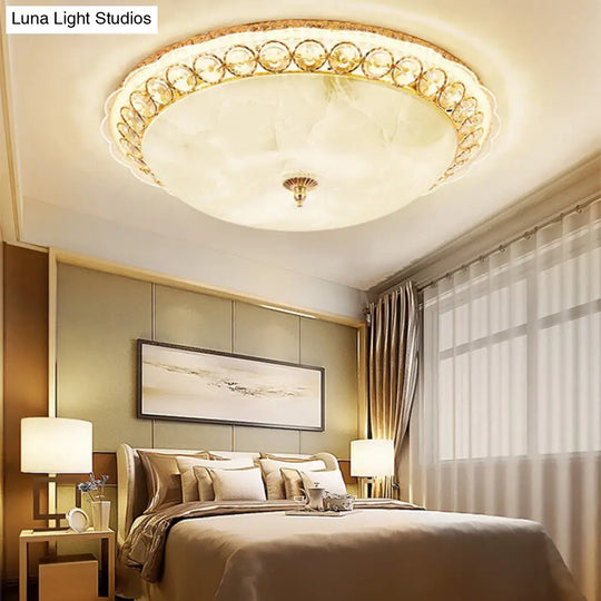 Modern Led Flush Ceiling Light With Textured Glass Bowl Crystal Accent In Gold - 12/16 Wide / 19.5