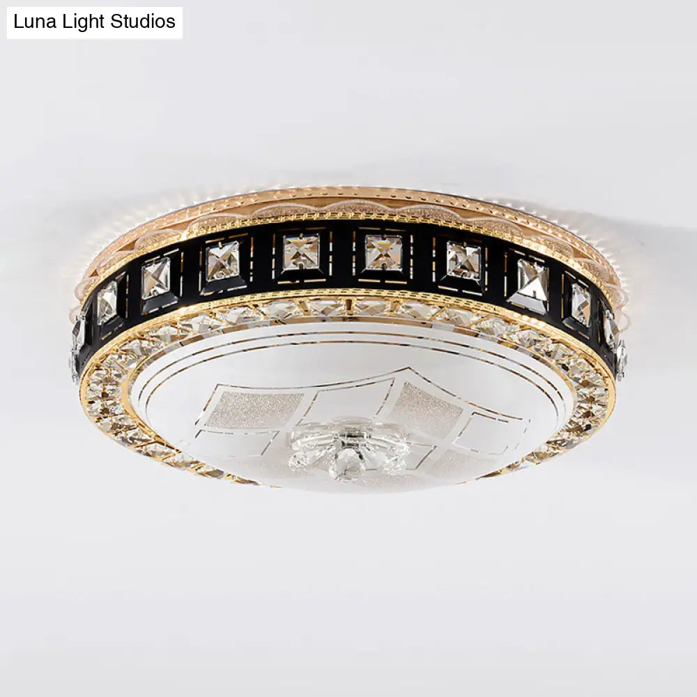 Modern Led Flush Crystal Ceiling Fixture In Black For Bedroom