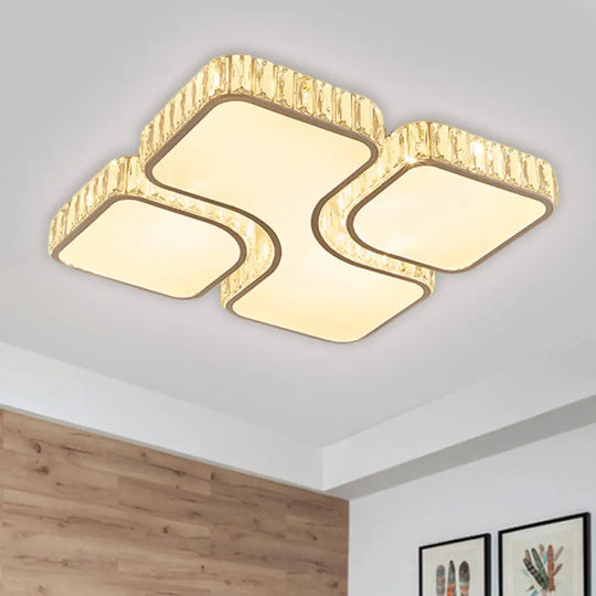 Modern Led Flush Lamp Chrome Square Ceiling Fixture - 16’/19.5’ With Crystal Rectangle Shade In