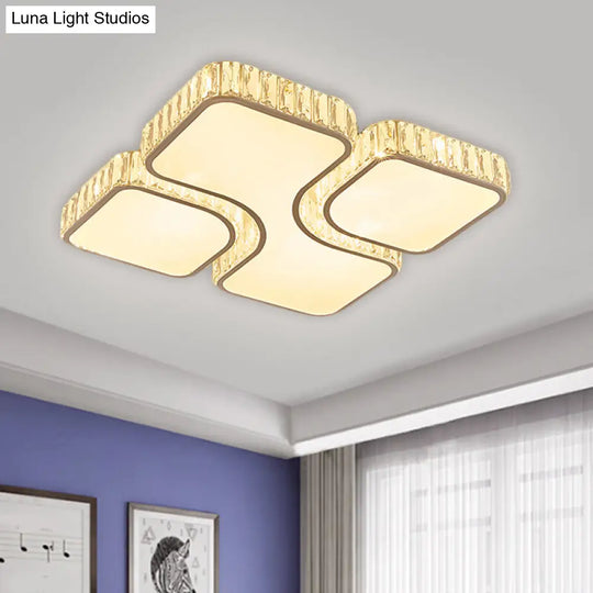 Modern Led Flush Lamp Chrome Square Ceiling Fixture- 16/19.5 With Crystal Rectangle Shade In