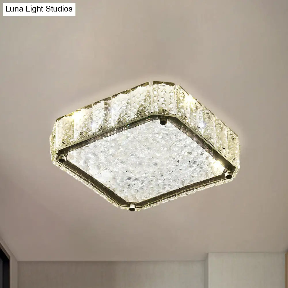 Modern Led Flush Lamp: Stainless-Steel Round/Square/Flower Ceiling Fixture With Clear Crystal Shade