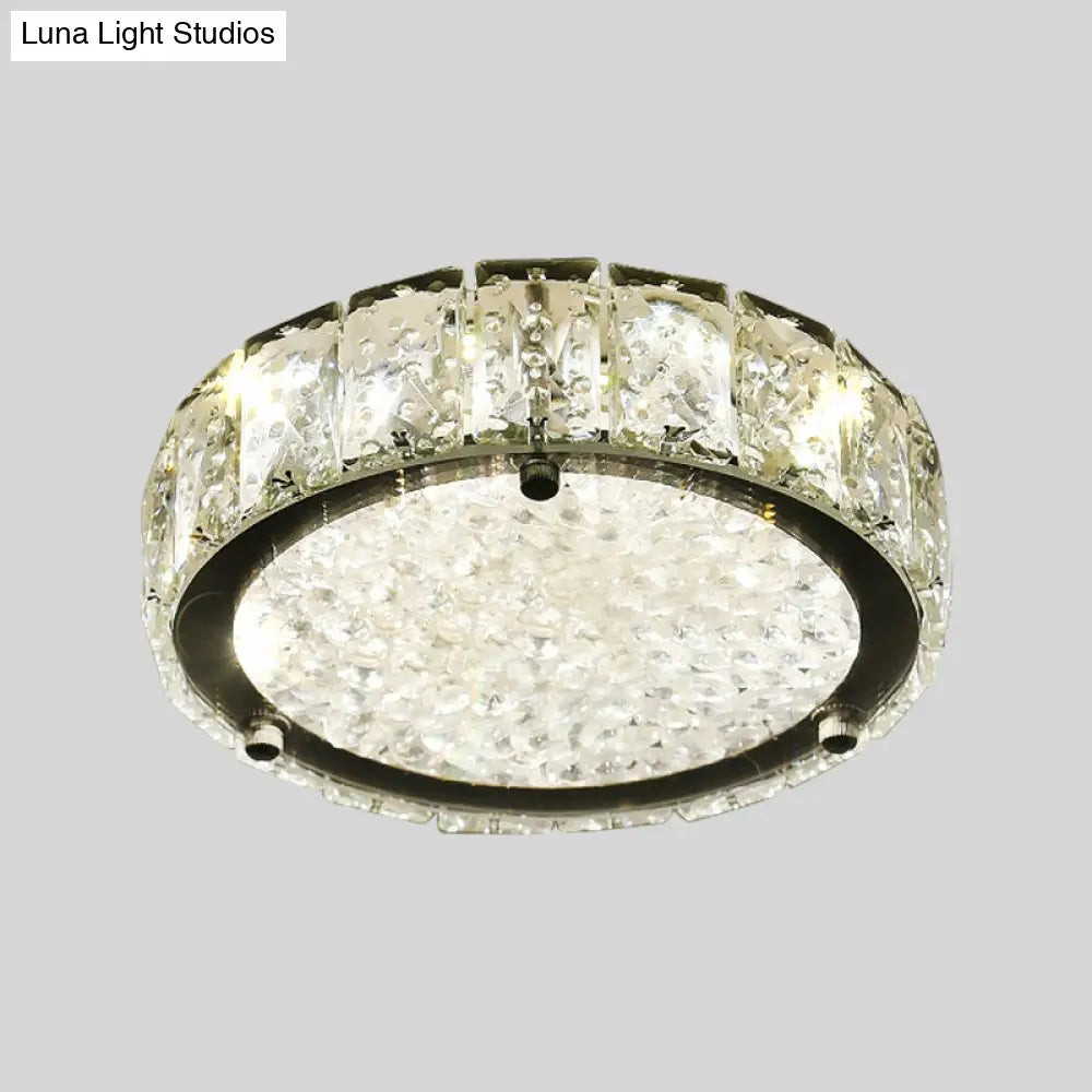 Modern Led Flush Lamp: Stainless-Steel Round/Square/Flower Ceiling Fixture With Clear Crystal Shade