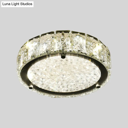 Modern Led Flush Lamp: Stainless-Steel Round/Square/Flower Ceiling Fixture With Clear Crystal Shade